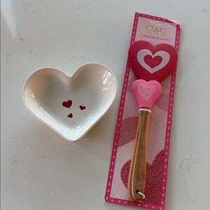 Heart-Shaped Bowl and Spatula Set - Red and Pink New ✨